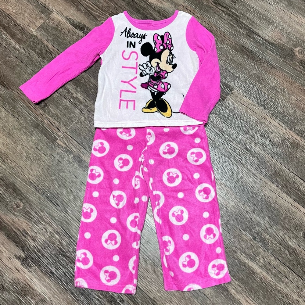 Disney Minnie Mouse Long Sleeve Fleece Pajama Set size 4 XS